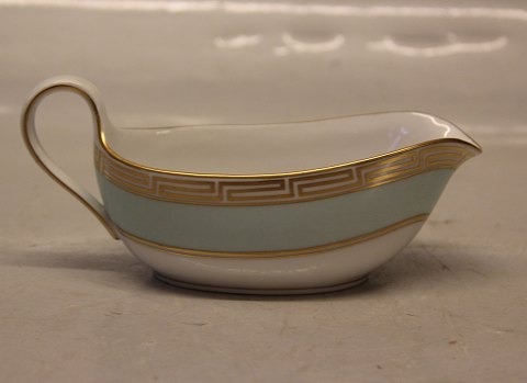 Marstrand B&G porcelæn  Hvidt porcelæn, antik græsk kantet guldbort på grøn kant 
012 Smørkande 6.5 x 15 cm (561) sauce