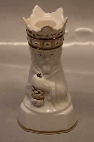 Aluminia 0008-1160 The Magis; Christmas Candlestick one of Three Wise Men, 
Melchior 14.5 cm Rasmus Harboe 1922, White with gold (333-3059) Faience
