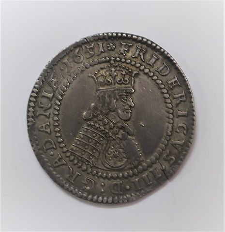 Danmark. Frederik lll. Sølvmønt. 1 krone 1651. Flot mønt