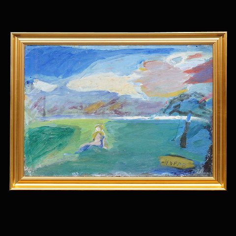 Erik Hoppe, Dänemark, 1896-1968, Öl auf Leinen: 
Sommermotiv aus Kopenhagen. Signiert. Lichtmasse: 
50x69cm. Mit Rahmen: 60x79cm