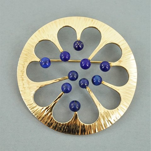 Hans Hansen; Stor broche af 14 kt. guld med lapis lazuli #112