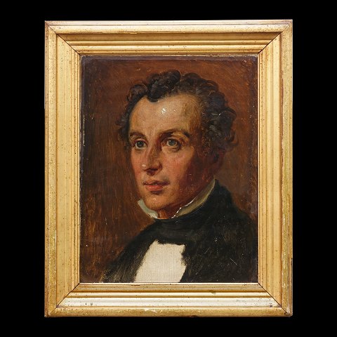 Wilhelm Marstrand, 1810-73: Skitse til parti af 
maleriet "Frierens Besøg", olie på lærred. Bagside 
betegnet "Marstrand. Kjøbt på Marstrand Auktionen 
ved juletid 1873". Lysmål: 36x28cm. Med ramme: 
47x39cm