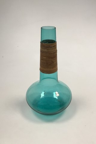 Kastrup Glasværk Opaline form Grøn Karaffel m/omviklet bambus uden prop