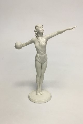 Schaubach Kunst Bisquitfigur af Kvindelig Volleyboldspiller. Signeret K. Steiner