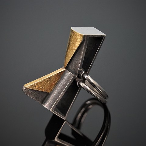 Jan Lohmann; Danish design ring made of sterling silver, oxidized and gilt 
silver