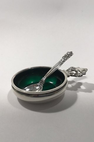 Georg Jensen Sterling Sølv Konge Saltkar No 62 (Grøn emalje) og Saltske