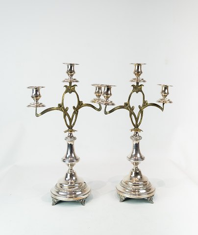 A set of danish silvered tall candlesticks with three arms, in great used 
condition from the 1920s.
5000m2 showroom.