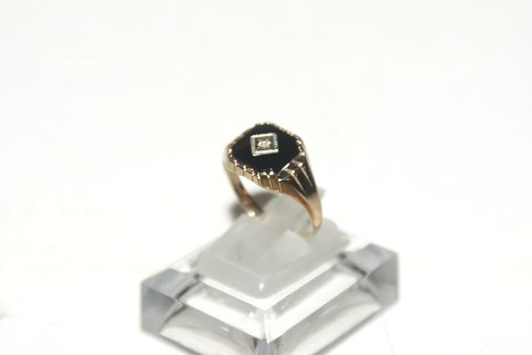 Elegant Herrering med brilliant og sort onyx i 8 karat guld