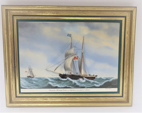 Bing & Grondahl. Porcelain. Danish ship portraits. Picture of "The schooner 
Princess Caroline of Copenhagen. Dimensions: Width 38 * 30 cm. 3500 have been 
produced, and this is no 475.