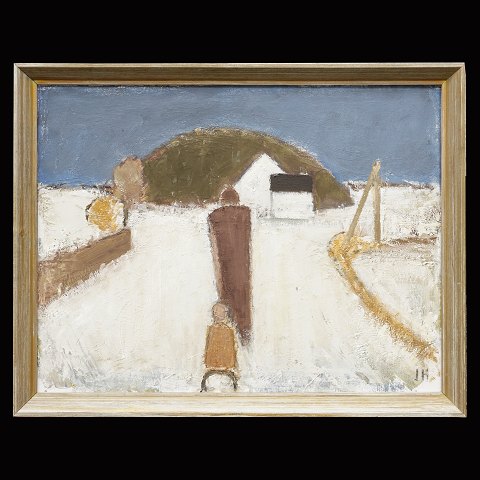 Johannes Hoffmeister, 1914-90, Öl auf Leinen. 
Personen in Landschaft. Signiert. Lichtmasse: 
50x64cm. Mit Rahmen: 56x70cm
