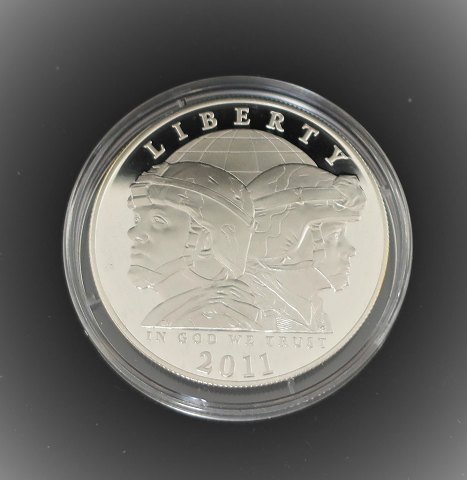 USA. Sølv $1 fra 2011. Finhed (900). Diameter 38,1 mm. PROOF