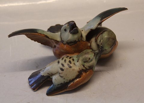 B&G Art Pottery B&G 1670 "Protection" Group of sparrows RC 415 ca 8 x 18 cm