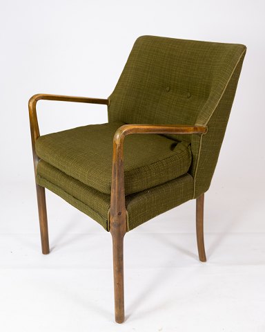 Armstol - Birketræ - Mørkegrønt Stof - Dansk Design - 1950