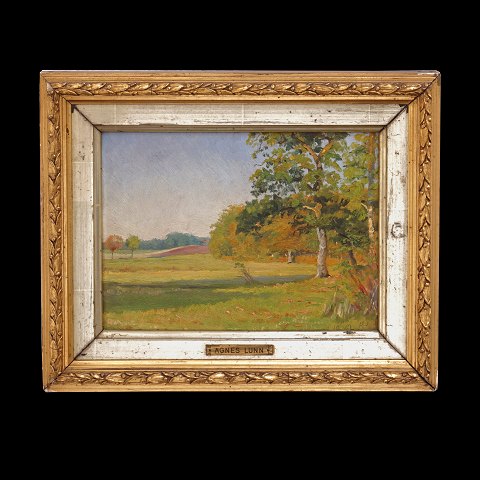 Agnes Lunn, 1850-1941, Öl auf Pappe. Landschaft. 
Signiert und datiert 1892. Lichtmasse: 
14,5x20,5cm. Mit Rahmen: 23x29cm