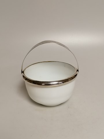 Milky white sugar syrup of opaline glass with silver-plated handle