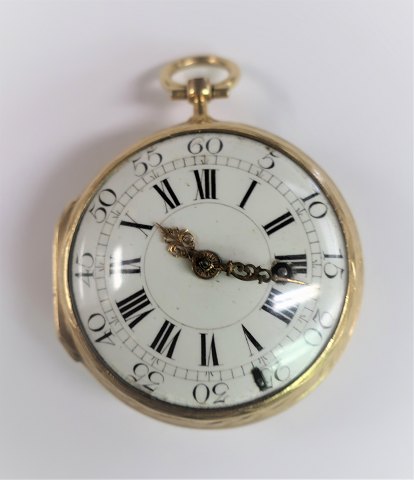 Taschenuhr aus 18 Karat Gold (750). Jean-Baptiste Baillon III, Paris. Werknummer 
2872. Durchmesser 45 mm. Produziert ca. 1760. Die Uhr funktioniert.