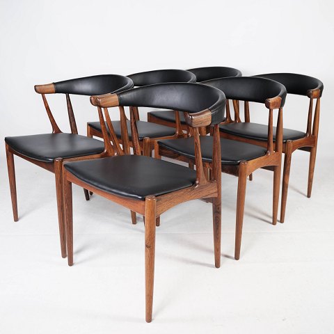 Set of six dining room chairs in rosewood, designed by Johannes Andersen, model 
BA113, Manufactored by Brdr. Andersens møbelfabrik A/S. in the 1960s.
5000m2 showroom.