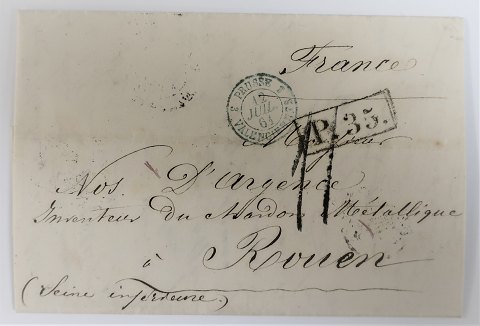 Brev fra Moscow, Rusland. 22.06.1861 til Rouen, Frankrig. Stempel P.35 (Aachen)