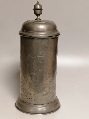 Large tin mug dated 1791
