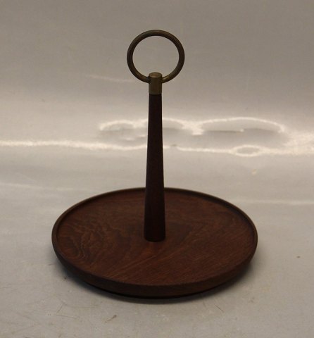 Wooden Teak plat de menage with brass handle ca 15 x 18 cm Quistgaard? Nissen?