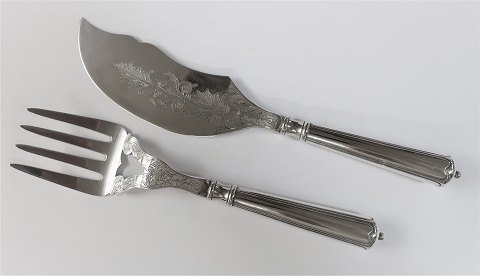 J. C. Thorning, Copenhagen. Silver cutlery (830). Large nice fish serving 
cutlery. Length 29.5 cm. Produced 1856.
