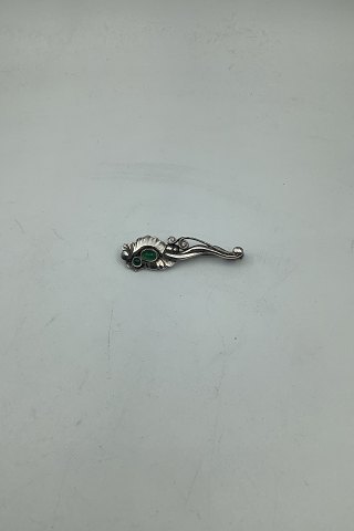 Georg Jensen Sterling Sølv Broche med Grønne Sten No. 185