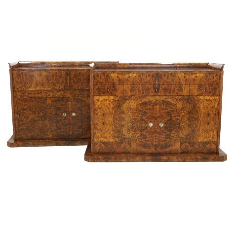 Pair of Danish Art Deco walnut sideboards. Design 
by Bent Helweg-Møller and manufactured by C. B. 
Hansen, Copenhagen, circa 1925. H: 93cm. W base: 
139cm. D: 61cm