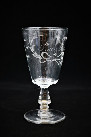 Antique French hand-blown Souvenir glass with writing and floral motifs 
H:16cm. Dia.:8cm.
