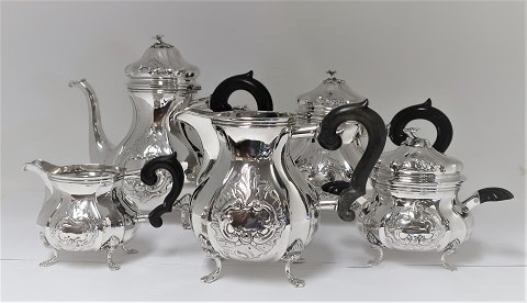 Axel Salomonsen, Copenhagen. Large silver service (830). Consisting of ; coffee 
pot, tea pot, water pot, creamer and sugar bowl. Produced 1943 1946.