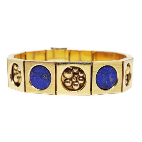 Ove Fogh Pedersen; Armbånd i 14 kt. guld med lapis lazuli