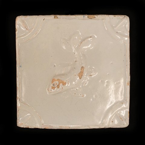 Rare Danish relief tile. Copenhagen circa 1740. 
Size: 13x13cm