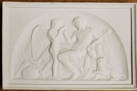 Royal Copenhagen bisquit platte by B. Thorvaldsen: "Amor at Bacchus"