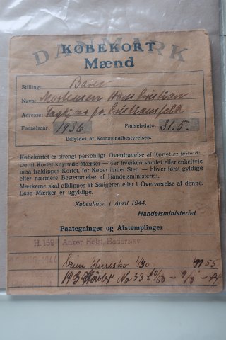 For samleren: 
Købekort for mænd i forbindelse med 2. verdenskrig
Dateret 1. april 1944