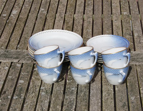 Seagull with lace border and gold rim Danish porcelain, set von 6x3 items coffee service
