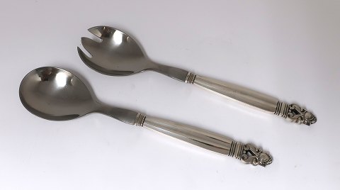 Georg Jensen. Silver cutlery (925). Akorn. Salad set with steel. Length 24 cm.