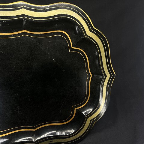 Black painted iron tray with gold edges