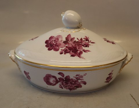 8174-427 Ragoutfad, ovalt, gl. Model 30 cm Purpur Blomst  Kongelig Dansk 
Porcelæn Flettet med guldkant