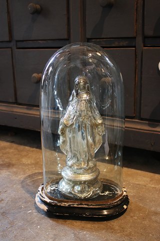 Dekorativ , gammel oval fransk glas 
Dome / Globe på sort træ bund til udstilling. H:41cm...