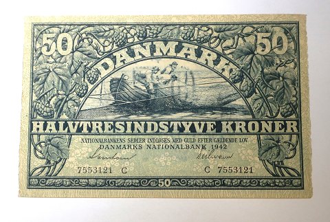Danmark. Pengeseddel 50 kr 1942