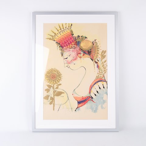Serigrafisk Plakat Af Bjørn Wiinblad - Motiv Af Kvinde - Signeret - 1970erne
