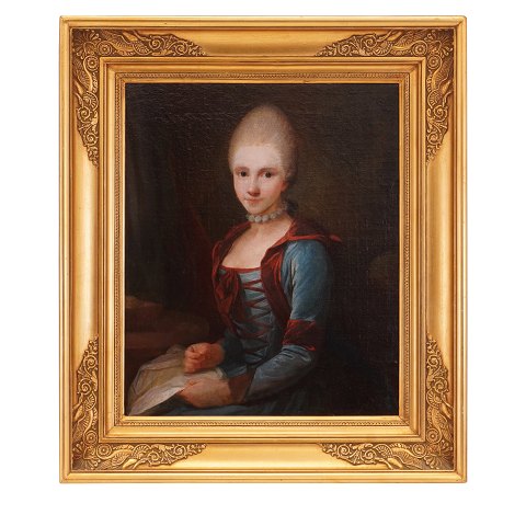 Jens Juel, Denmark, 1745-1802, portrait of a young girl circa 1768. Oil on canvas. Visible size: 33x28cm. With frame: 46x41cm main