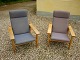 Resting chairs in oak with wool designed by Hans Wegner from Getama furniture 
factory 5000 m2 showroom