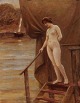 Christian Valdemar Clausen (1862-1911). Nude woman at a wooden pier. Oil on 
canvas.