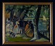 Oil on board. 20 C. Persons in landscape. Unknown artist.