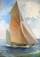 Unknown artist, mid 20th century.
Sailing ship with white sails.