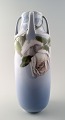 Royal Copenhagen Art Nouveau vase decorated with a rose and a butterfly.