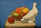 HELGE FRANZEN (b. 1913) Swedish artist.
Signed and dated 1950.
Still life with fruit and white dove.