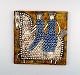 LISA LARSON (1931 -) for Gustavsberg, wall plaque  , stoneware, retro.
2 people riding on horseback.