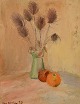 Ray Letellier, French artist "Pommes et Chardin"
Still Life with flowers in vase and fruits, oil on panel.