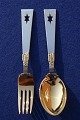 Set 1940 Christmas spoon and fork of gilt sterling silver